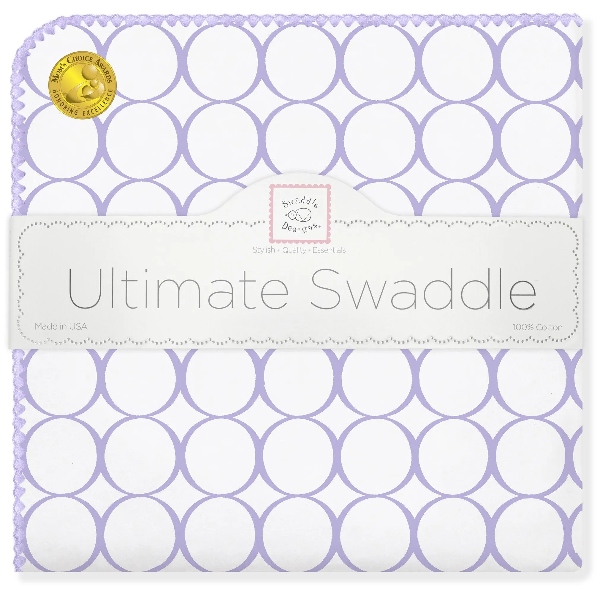 Ultimate Swaddle Blanket - Mod Circles on White, Lavender