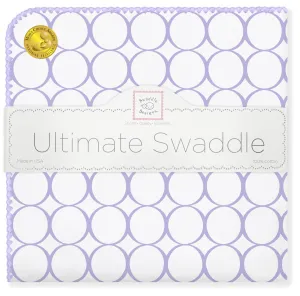 Ultimate Swaddle Blanket - Mod Circles on White, Lavender