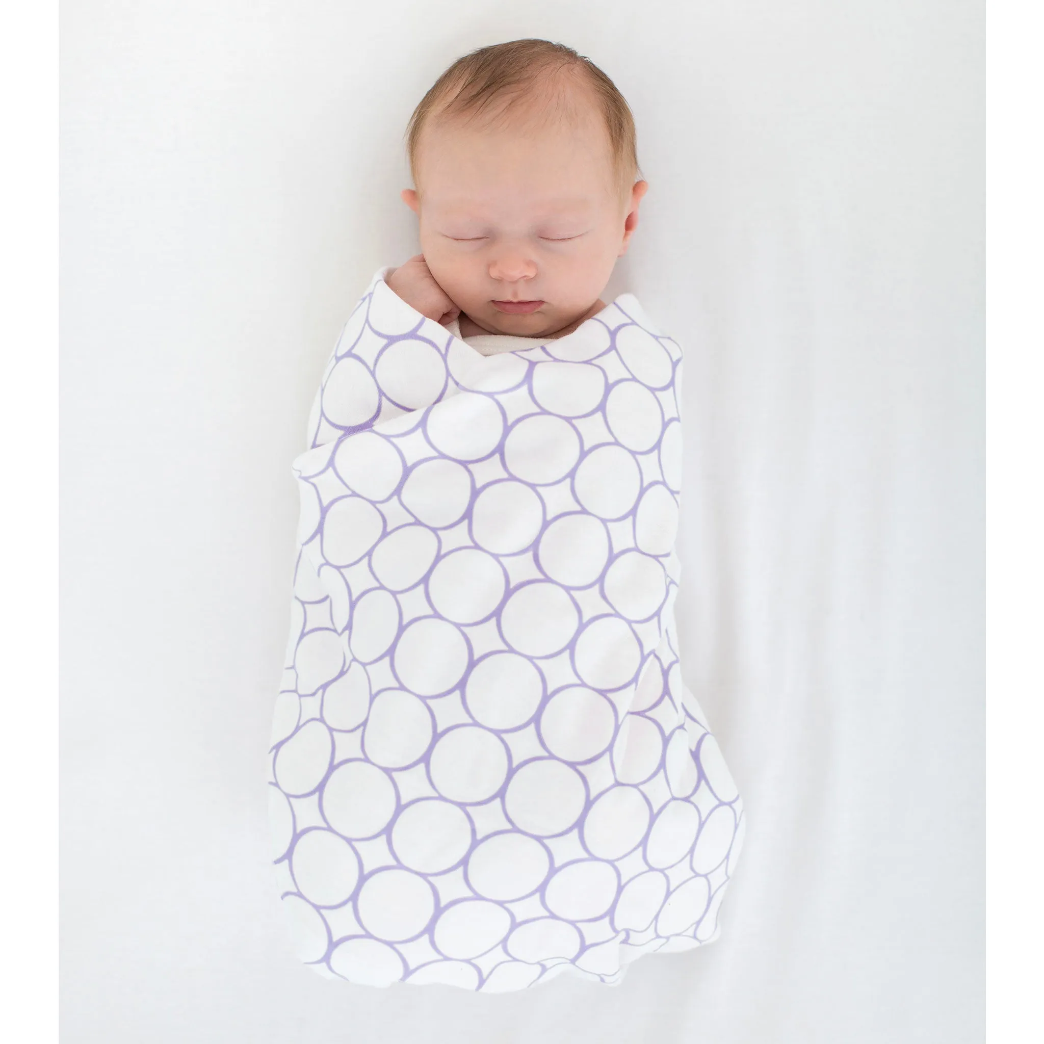 Ultimate Swaddle Blanket - Mod Circles on White, Lavender