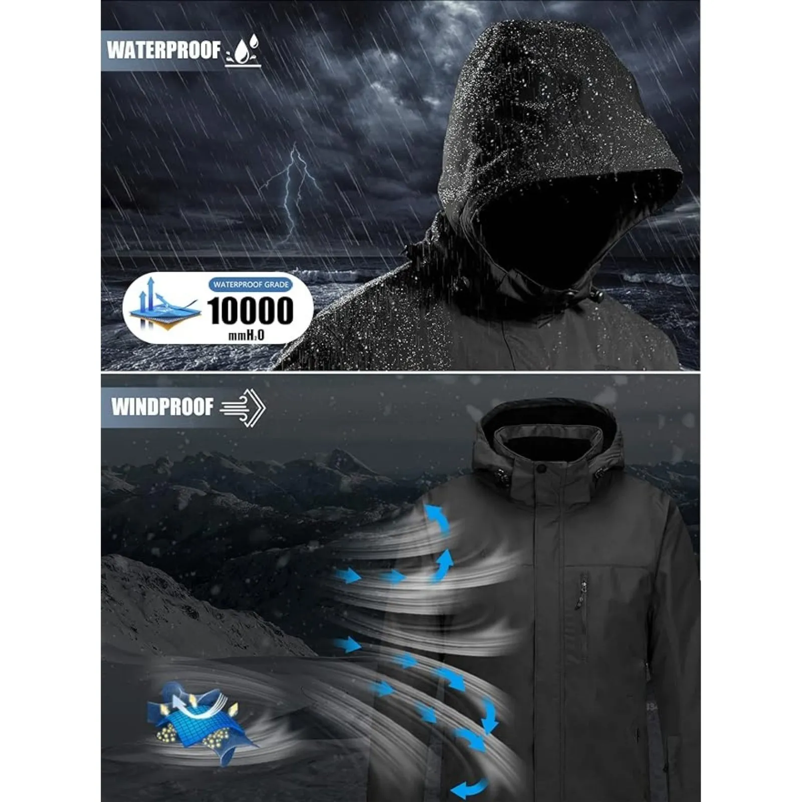 WHALE Men's Waterproof Fleece Lined Ski Jacket