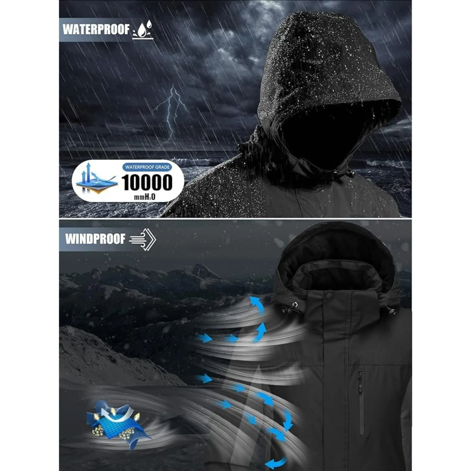WHALE Men's Waterproof Fleece Lined Ski Jacket