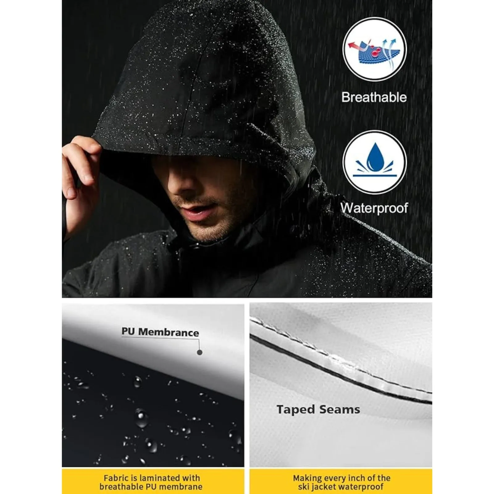 WHALE Men's Waterproof Fleece Lined Ski Jacket