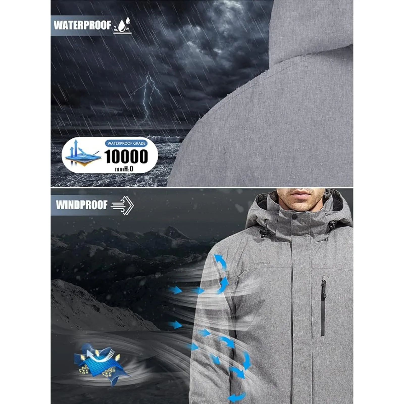 WHALE Men's Waterproof Fleece Lined Ski Jacket