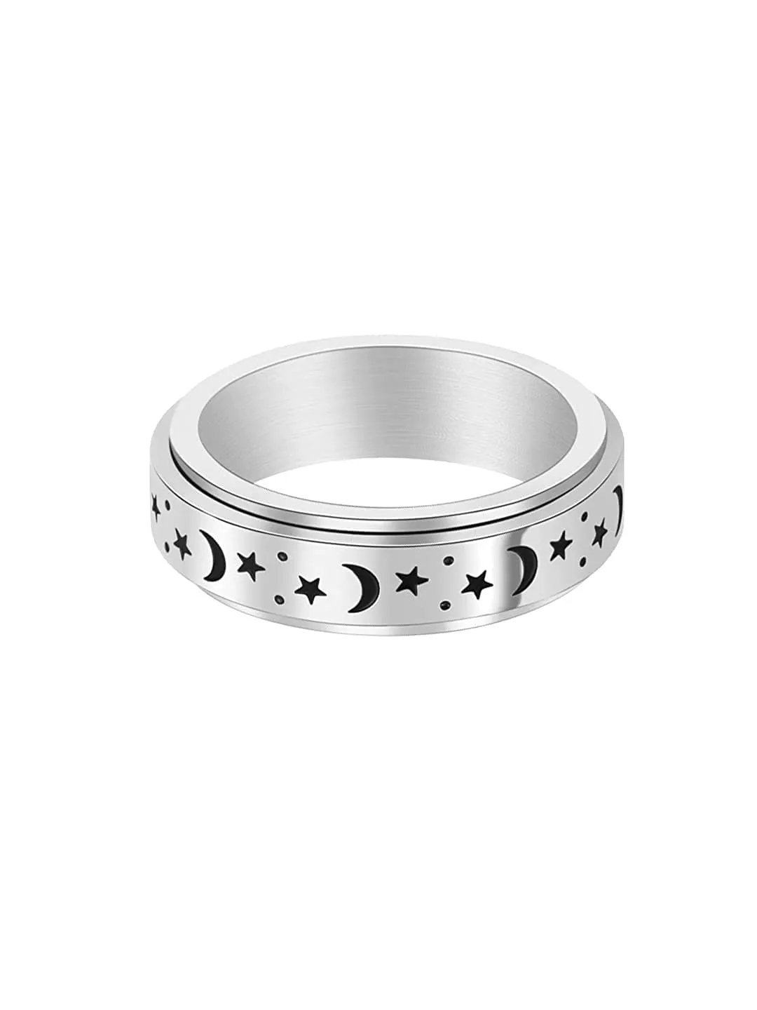 Yellow Chimes Spinner Rings For Women Silver Toned Stainless Steel Stress Relieving Rotatable Spinner Ring for Women and Girls (Size US 8)