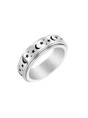 Yellow Chimes Spinner Rings For Women Silver Toned Stainless Steel Stress Relieving Rotatable Spinner Ring for Women and Girls (Size US 8)
