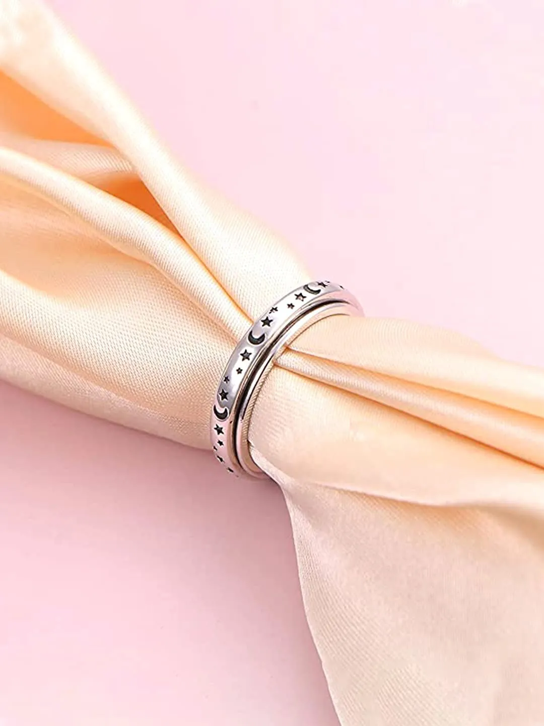 Yellow Chimes Spinner Rings For Women Silver Toned Stainless Steel Stress Relieving Rotatable Spinner Ring for Women and Girls (Size US 8)