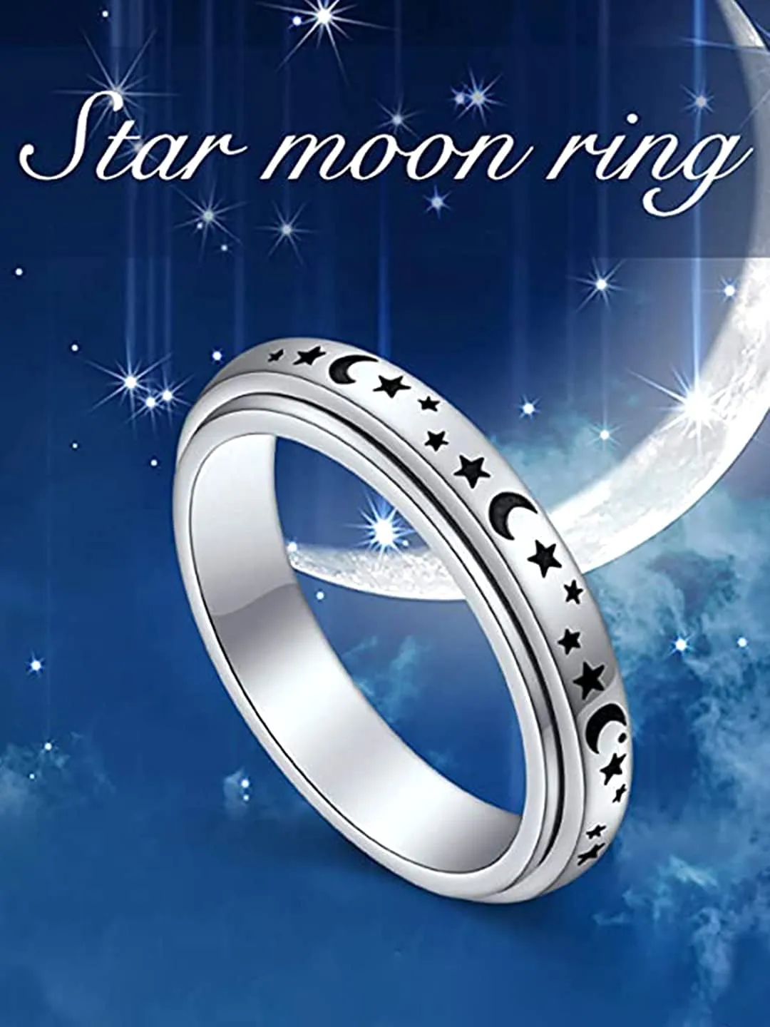 Yellow Chimes Spinner Rings For Women Silver Toned Stainless Steel Stress Relieving Rotatable Spinner Ring for Women and Girls (Size US 8)