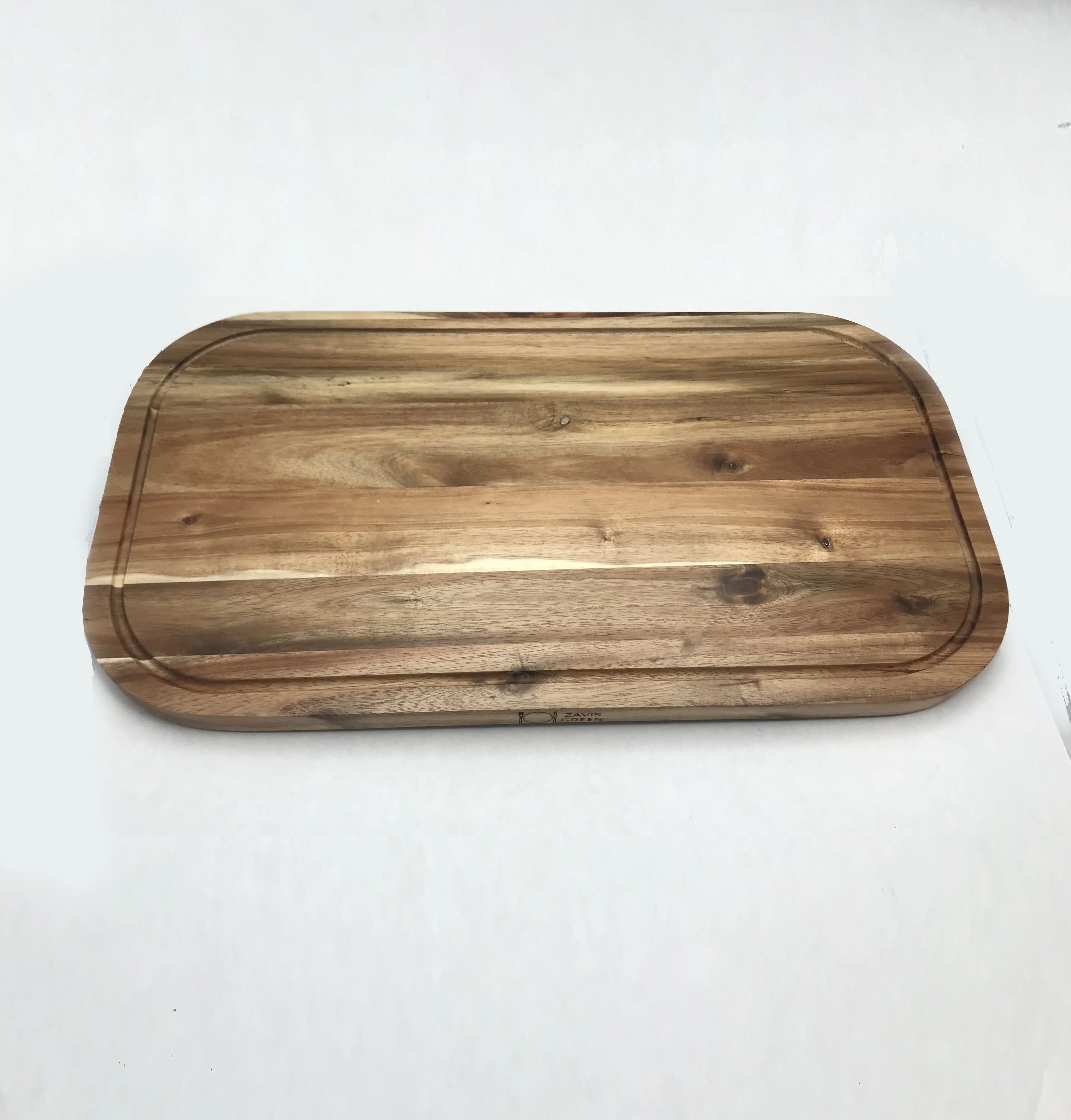 Zavis Green Acacia Wood Serving Rounded Cutting Board With Juice Groove 20" X 11" | Dishwasher Safe